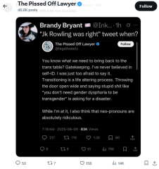 Outspoken TRA 'Legaltweetz' suddenly turns against transactivitism