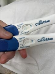 Various positive tests (faint) - period late five days.