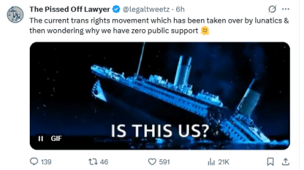 Outspoken TRA 'Legaltweetz' suddenly turns against transactivitism