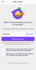 Dabble Get £10 Free Bet - Withdraw anything you win no deposit / spend required!!!!