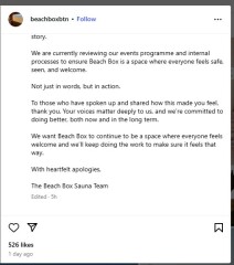 Beach Box Brighton cancels women only sauna session and apologises to TRAs