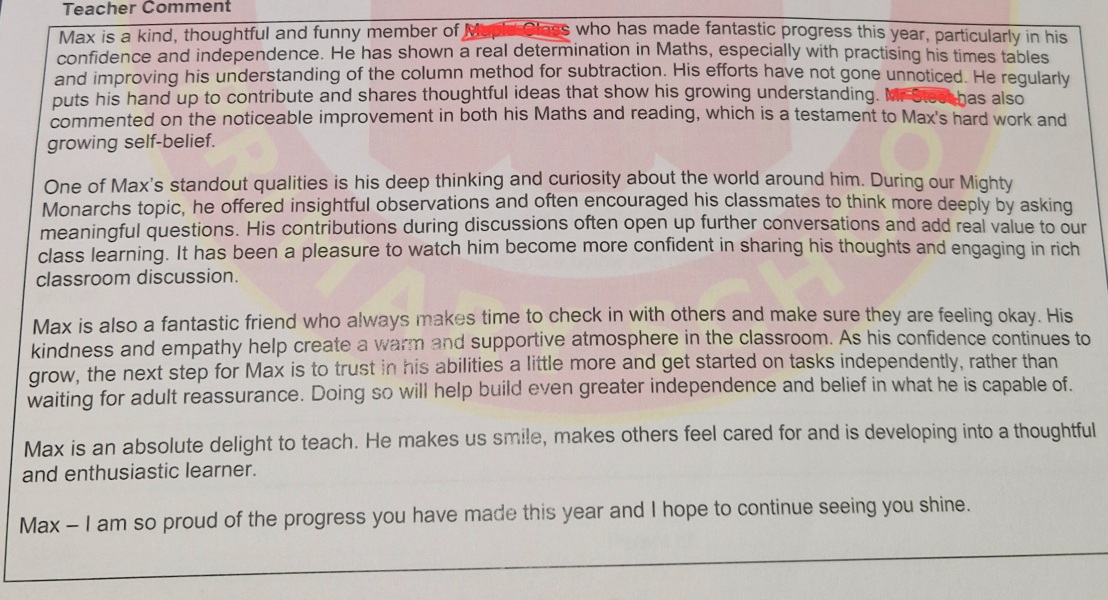 Ds school report  super proud 🥰