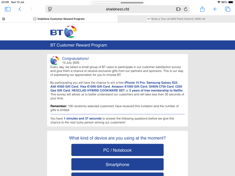 Fake virus page taking over