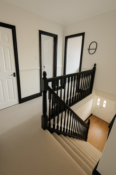 Would you paint the whole bannisters black or just like it is ?