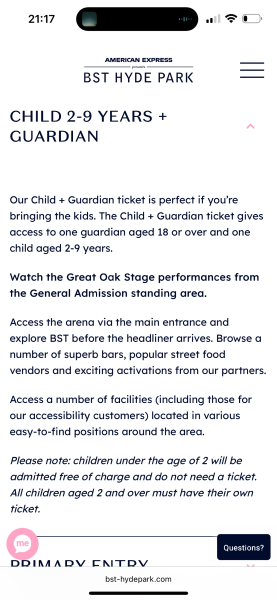 BST Hyde park guardian + child ticket