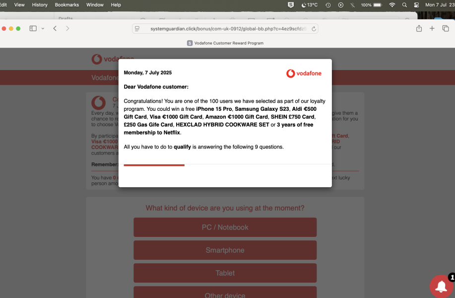 Fake virus page taking over