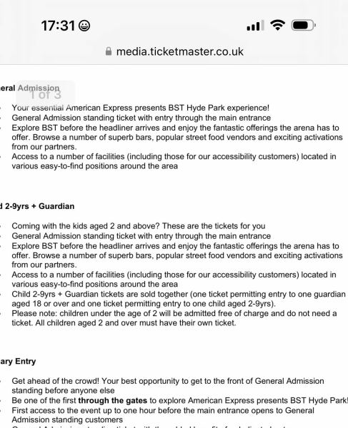 BST Hyde park guardian + child ticket
