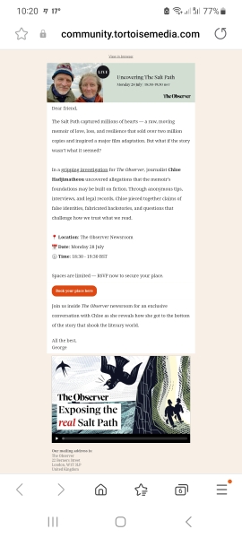 Thread 8: To feel disappointed after reading this in The Observer about the author and her husband from The Salt Path book and film?
