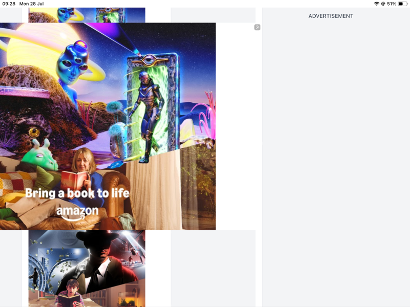Huge advertisements on I pad blocking screen