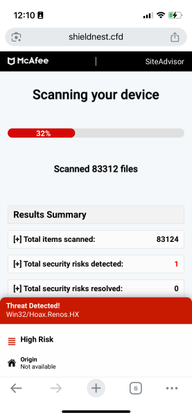 Virus scam appearing only  when on Mumsnet