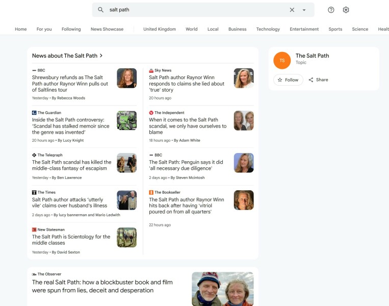 Thread 4: To feel disappointed after reading this in The Observer about the author and her husband from The Salt Path book and film?