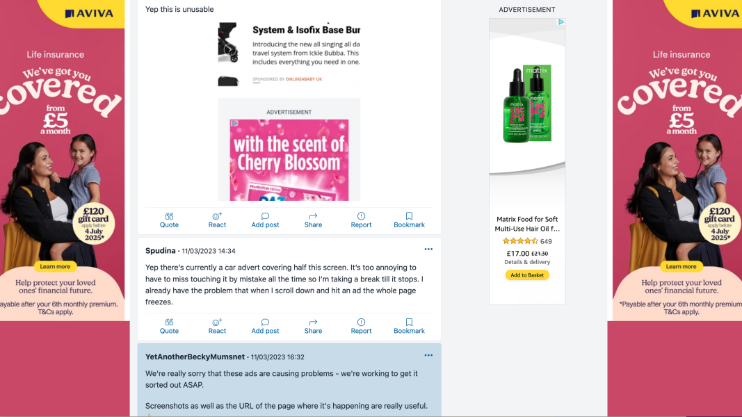 Huge adverts making site unusable