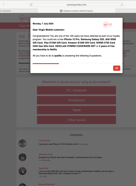 Fake virus page taking over