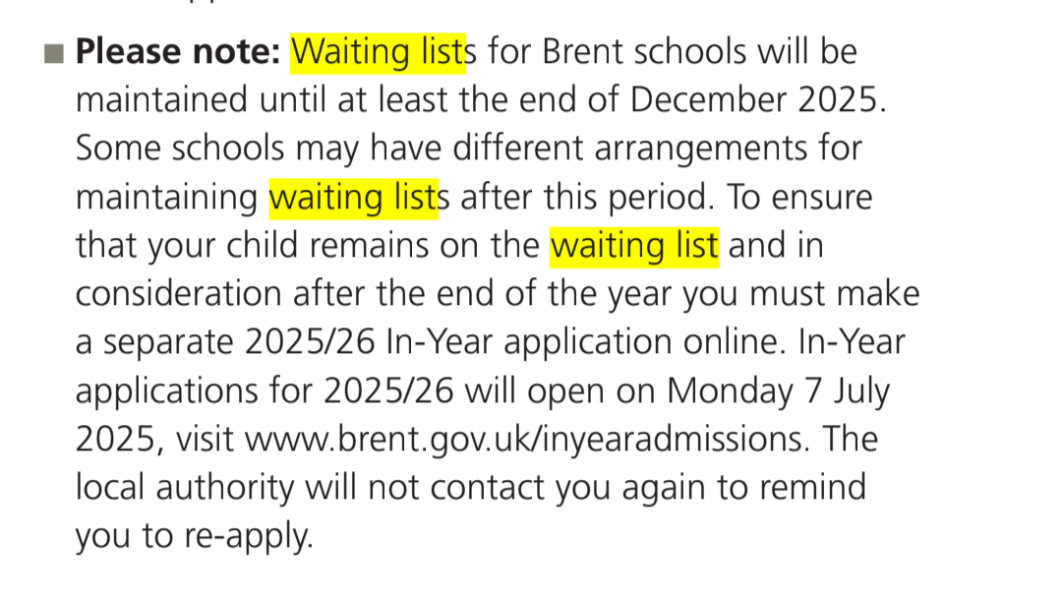 When does secondary school admissions waiting list expire?