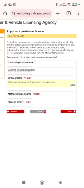 Provisional driving licence form for adoptee