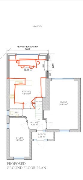 Thoughts on kitchen extension layout -- doubting decision now that the work started!