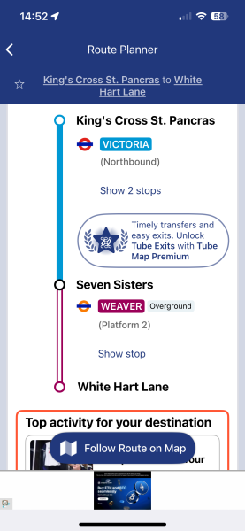 King's Cross to Tottenham stadium?