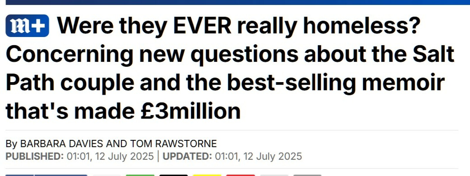 Thread 5: To feel disappointed after reading this in The Observer about the author and her husband from The Salt Path book and film?