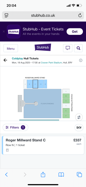 Coldplay, Craven Park stadium - possible restricted view question
