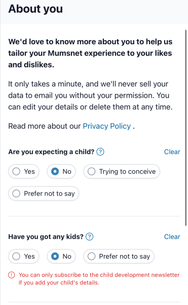 Settings > About You error