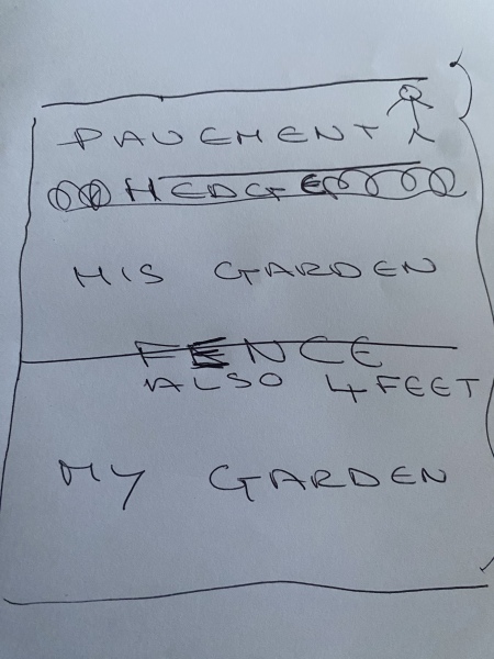 To be pissed off that my neighbour has cut his road side hedge so short - I have no privacy
