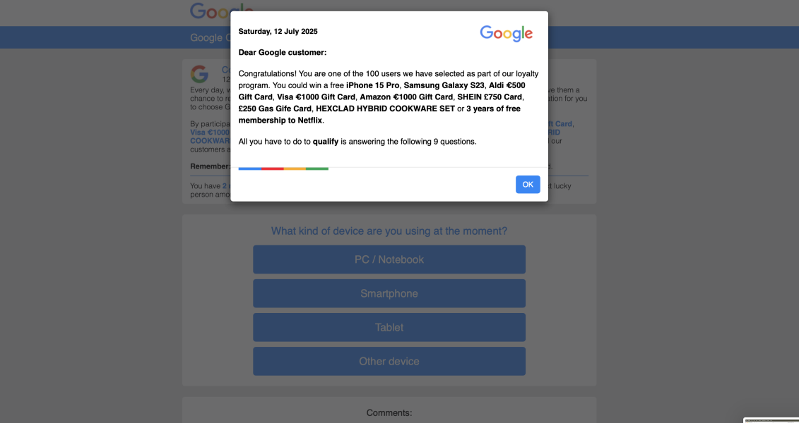 Fake virus page taking over