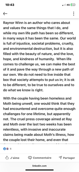 Thread 11: To feel disappointed after reading this in The Observer about the author and her husband from The Salt Path book and film?