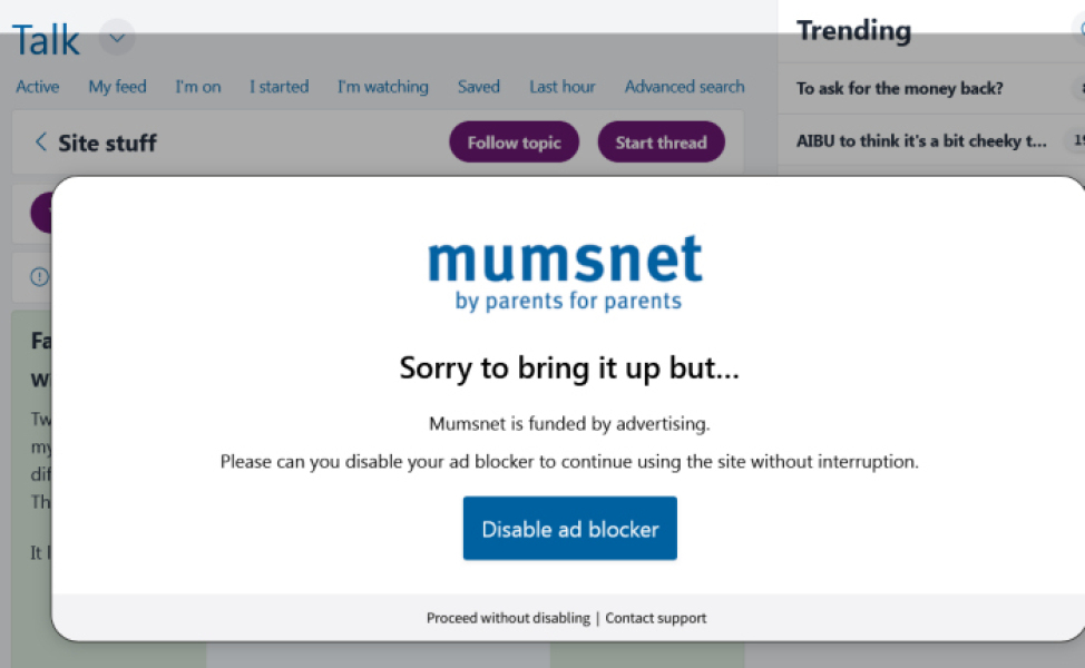 Adblocker message comes up when no blocker installed.