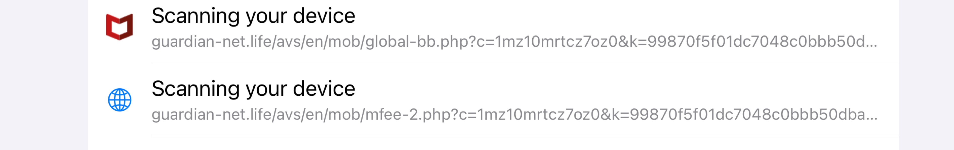 Fake virus page taking over