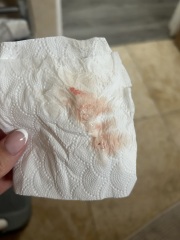 5-6 weeks, spotting clear/pink mucous discharge
