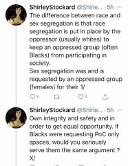 Not sure how to concisely explain how female only events aren't similar to like, white only events