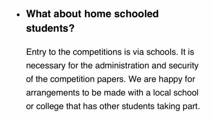 Senior maths challenge + physics olympiad while in home ed