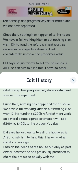 DH should fund the house renovations even though we are separated