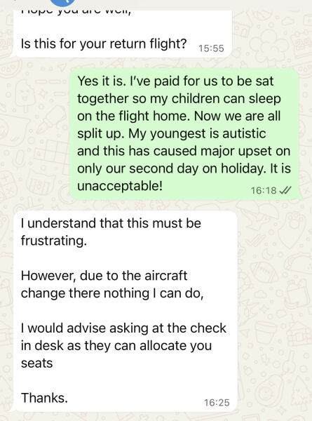 Plane seats - refused to swap