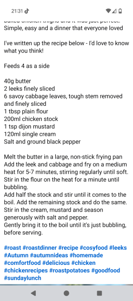 Creamed leeks recipe for Sunday lunch