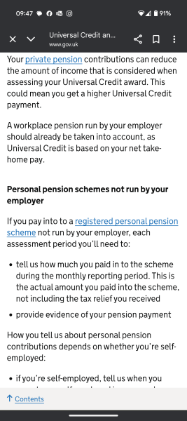 Universal Credit and Private Pension