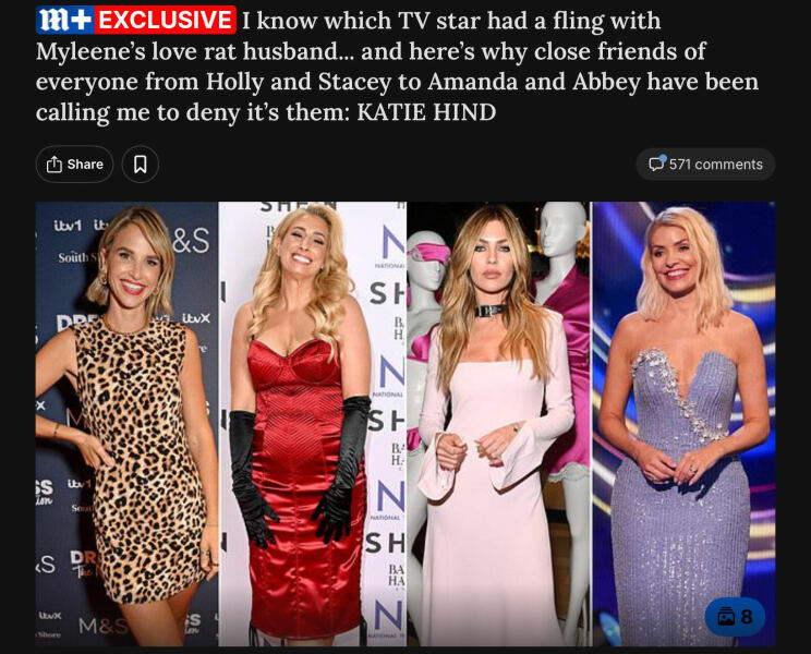 To want to know who Myleene's ex cheated with