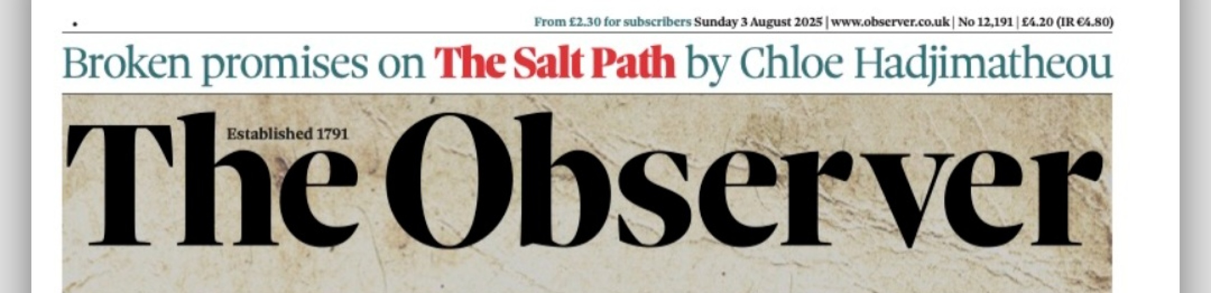 Thread 12: To feel disappointed after reading this in The Observer about the author and her husband from The Salt Path book and film?