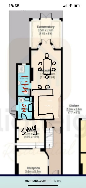 Turn beautiful second reception room into mediocre kitchen / diner?