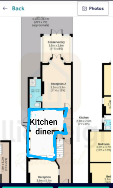 Turn beautiful second reception room into mediocre kitchen / diner?