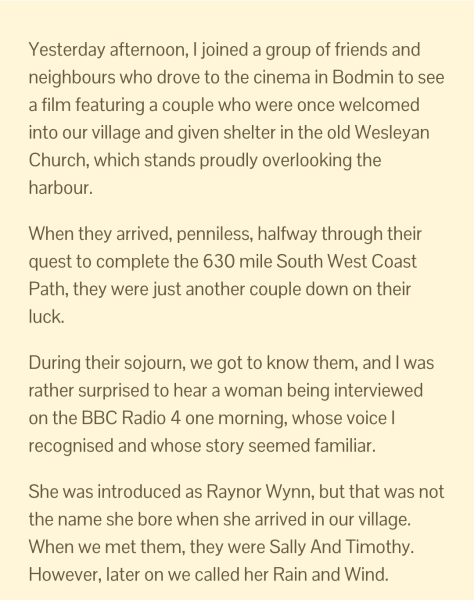 Thread 13: To feel disappointed after reading this in The Observer about the author and her husband from The Salt Path book and film?