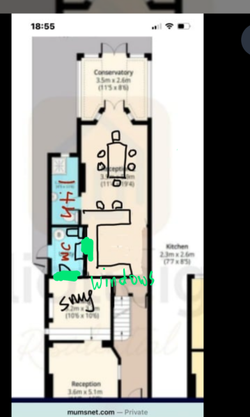 Turn beautiful second reception room into mediocre kitchen / diner?