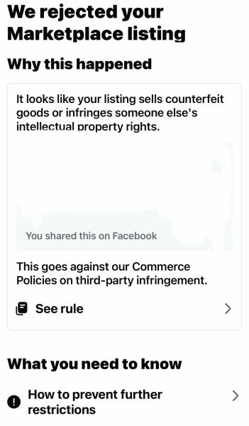 Fb Marketplace has rejected my bag