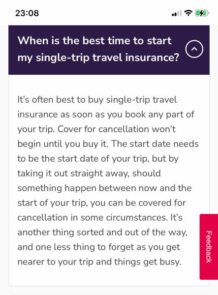 Travel insurance query