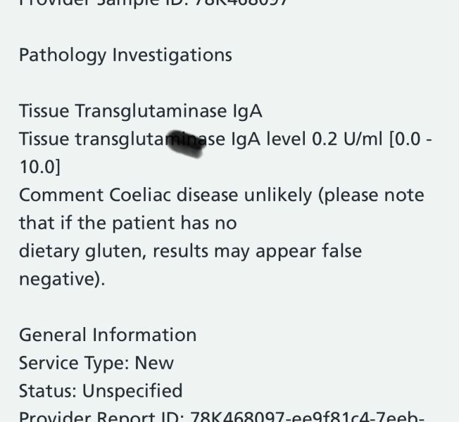 Blood test results