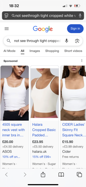 Help me find a cropped white vest top that isn’t see through!