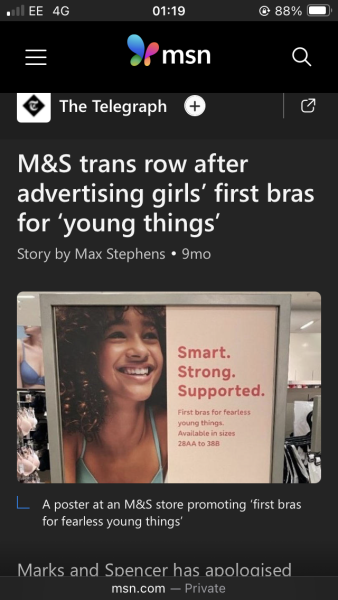M&S apologises over trans employee in bra department (Telegraph)