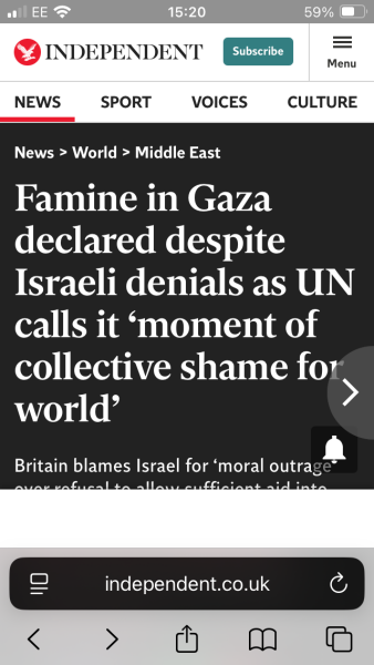 A famine has been declared in Gaza city