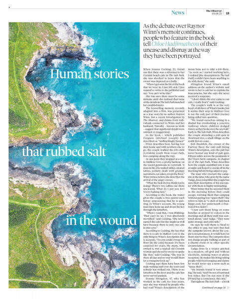 Thread 12: To feel disappointed after reading this in The Observer about the author and her husband from The Salt Path book and film?