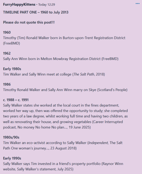 Thread 12: To feel disappointed after reading this in The Observer about the author and her husband from The Salt Path book and film?
